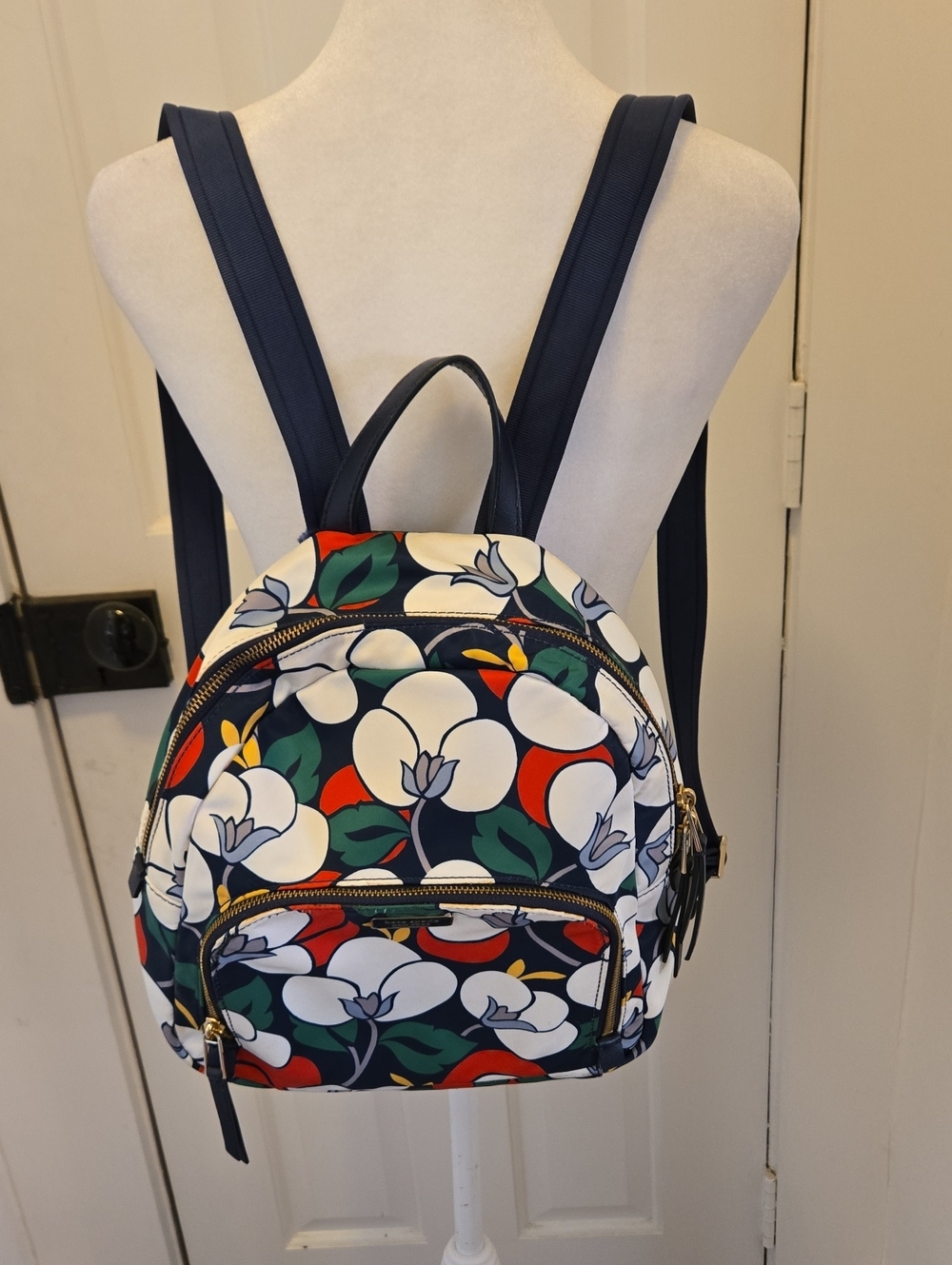 Kate Spade Floral Mini Backpack in Navy, White, Red & Green - Picture 16 of 16